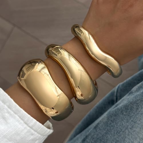 Chunky Gold Bangle Bracelets for Women Trendy Silver Irregular Statement Cuff Bracelets Stack Wide Wire Minimalist Fashion Jewelry2
