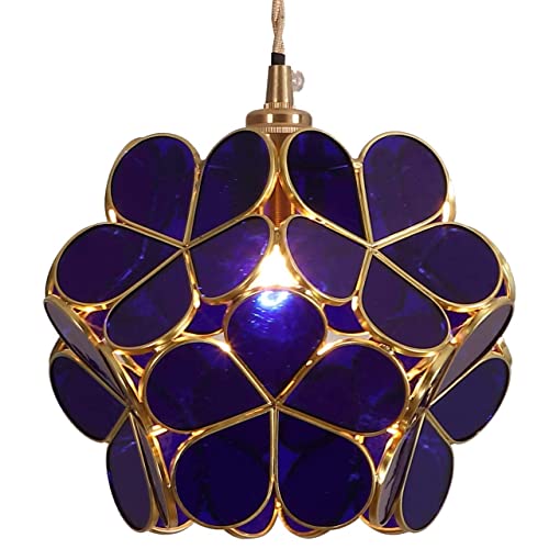 BIEYE L30746 Lámpara colgante de techo estilo vitral estilo flor de cerezo con pantalla de 21 cm de ancho (Azul oscuro)