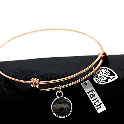 Image of Uloveido Stainless Steel Tree of Life Bangle Mustard Seed Pendant Faith Cuff Bracelet Gifts for Women Teen-Girls Y639