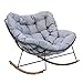 Grand patio Rocking Chair Outdoor, E-Coated Papasan Rocking Chair with Cushion, Outdoor Oversized Recliner Rocker for Patio Porch Garden Backyard, Grey