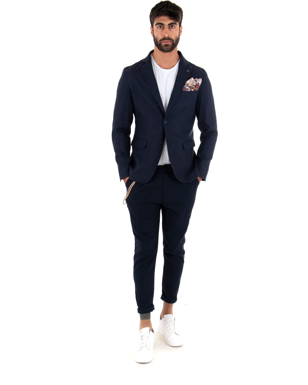Abito Uomo Outfit Completo Giacca Pantalone Leggero Elegante Doppiopetto Pantalone Bottone Allungato