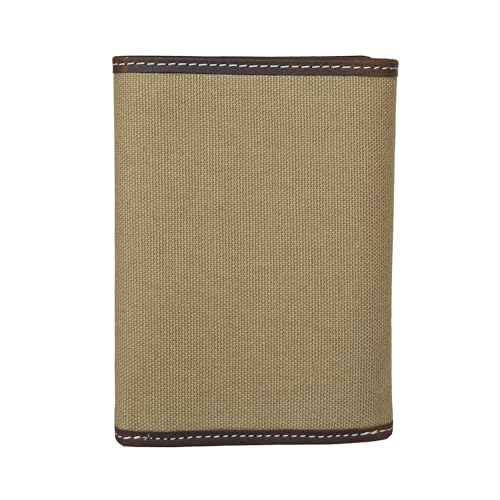 Lucky Brand Men's Trifold Wallet Id Window Card Slots Organization Durable Stylish, Canvas/Leather-Khaki, Tri-Fold2
