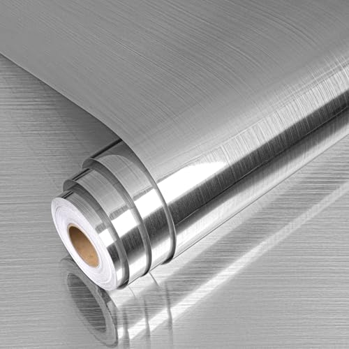 Yenhome Vinilo Acero Inoxidable Lámina Adhesiva Plata 60 x 300cm Lámina Espejo Encimera de Cocina Papel de Contacto Autoadhesivo de Acero Inoxidable Plateado Impermeable Vinilo Adhesivo Muebles
