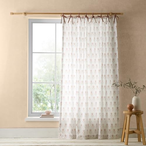 Pineapple Elephant Woodblock Floral So Soft 140x229cm Voile Curtain Panel Clay