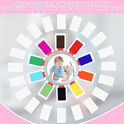 Teling JG-TELING-1905 48 Pcs Inkless Baby Footprint Kit Includes 16 Pcs Colorful Ink Pad And 32 Pcs Imprint Card thumb #2