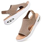 TETSUO Womens Comfortable Summer Sandals Air Cushion Support Khaki Walking Sandals Breathable Knit Slingback Platform Dressy Sandal Shoes