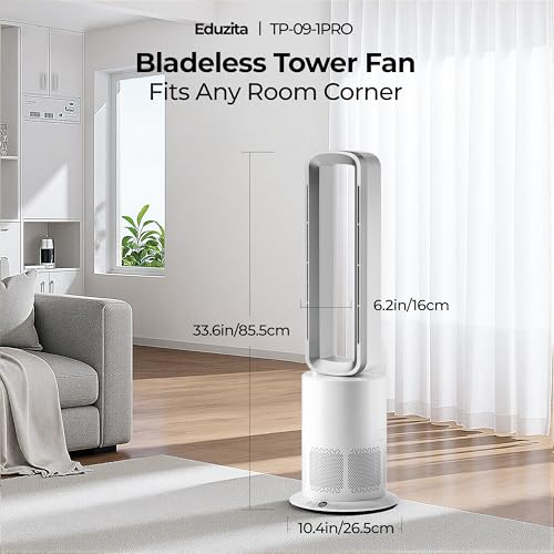 Image of Xcity TP09Pro Bladeless Tower Fan, 3-in-1 Air Purifier, Space Heater & Cooling Fan, Remote Control, HEPA H13 Filtration for Bedroom & Home Office Commercial, Silver & White