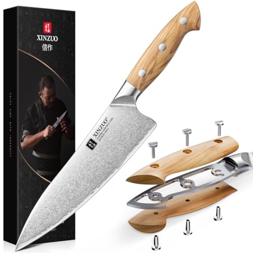 XINZUO 3 Schichten Verbundstahl 21cm Kochmesser Profi scharfe Küchen Chefmesser 10Cr15CoMoV-Stahlkern, lang anhaltend scharfe Klinge, für Küche und Esszimmer, Ergonomischer Griff aus Olivenholz