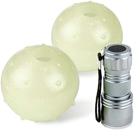 R&L Glow in The Dark Balls for Dog, Light Up Dog Fetch Toy Balls for Large and Small Dogs, Come with a 21 LED UV Flashlight for The Best Glowing Effect at The Night 2 Pack - 2.5 inch
