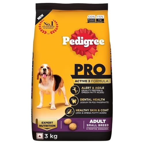 Image of Pedigree PRO Adult Small Breed, 3 kg Dry Dog Food, Vet Trusted Brand, Expert Nutrition, Quality Protein, 33% More Nutrients (9 Months Onwards)