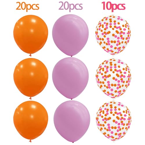 Image of 50Pcs 12inch Orange and Pink Balloons with Confetti Balloons for Birthday, Baby Shower,Family Party,Graduation Engagement Decoration