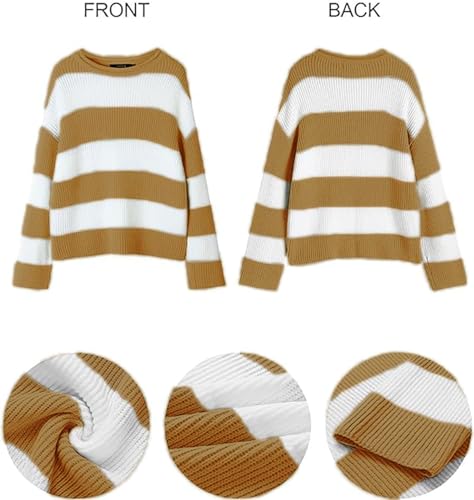 Image of Women's Striped Knitted Pullover Crew Neck Fall Winter Sweater Long Sleeve Color Block Jumper