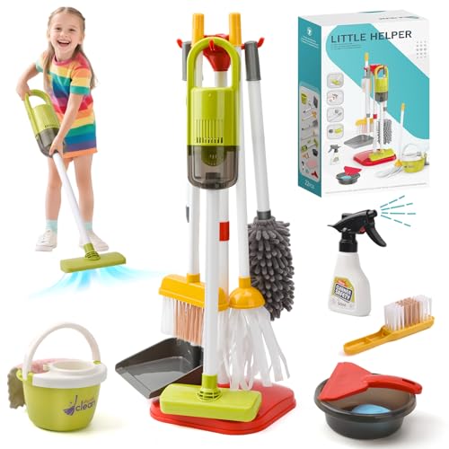 LTFIOON 14 Piezas Set de Limpieza para Niños, Aspiradora de Juguete para Niños con Función de Succión, Set Limpieza Juguetes de rol para la Limpieza del Hogar a Partir de 3 Años
