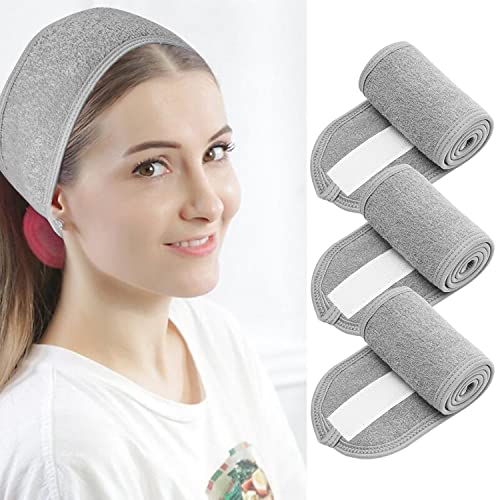 Miorkly Bandeau Maquillage Gris 3 Pièces, Bandeau Cheveux Femme avec Velcro, Bandeau Maquillage Femme Réglable pour Le Yoga, Bandeau Spa,Bandeau Cheveux Facile à Enlever et à Mettre Cover