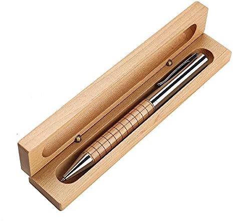 Wooden Ballpoint Pen Gift Set With Wooden Box For Stand Display Midpoint Stripe Design Black Ink Executive Business Office School Engineer Professional Pen-Kailong (style-3)