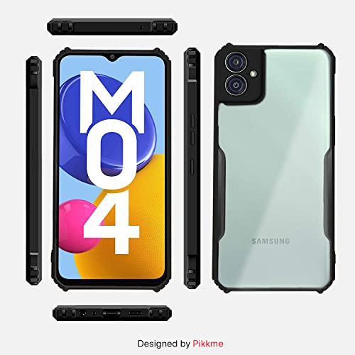 Image of Pikkme Samsung Galaxy M04 / F04 / A04E Back Cover | Crystal Clear Transparent Back | Ultra Hyrbid | Full Camera Protection | Raised Edge | Bumper Back Case (Plastic, Black)