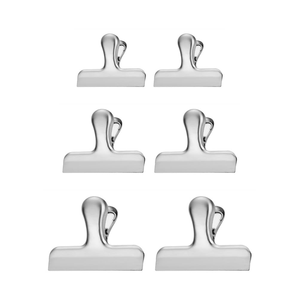 6 Pcs Metal Bulldog Clips, Metal Binder Paper Clamps, Stainless Steel Multifunctional Clips for Drawing Board, Pictures, Food Bags (Silver, Small+Medium+Large)