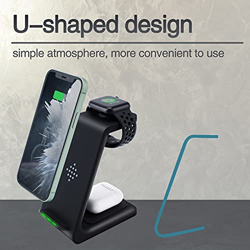 41hhuf66yUS Wireless Charger Station,3 in 1 Fast Wireless Charger for Apple Watch Series SE/6/5/4/3/2/1,AirPods 1/2/pro,Compatible with iPhone 13/13 Pro/13 Pro Max12/12 Pro Max/Series 11/XR/8/8 Plus (Dark Black) - Image 4