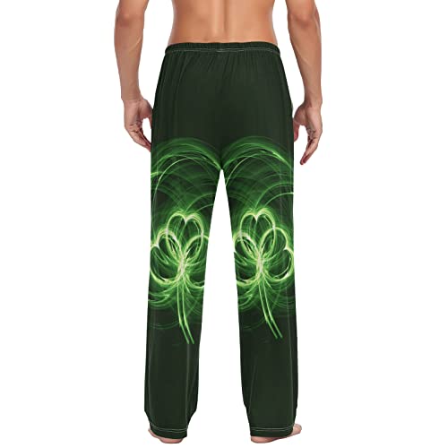St.patrick's Day Shamrock Irish Lucky Clover Green Leaves Men's Pajama Pj Bottoms, Drawstring Loose Sleep Pants Wide Leg Sleepwear, Breathable Straight Trouser Lounge Pants With Pockets L #TOP2
