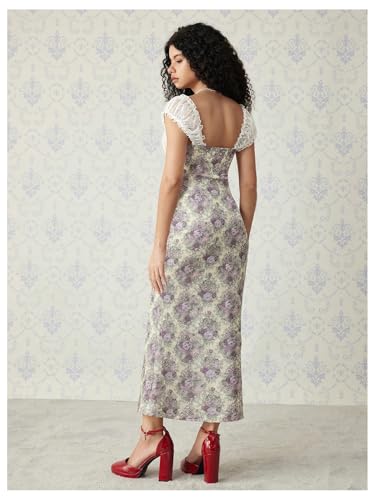 Image of GORGLITTER Women's Sweetheart Neckline Wedding Guest Tea Party Maxi Dress | Boho Vintage Dress, Bridal Shower Dresses for Guest, Floral Dress, Cocktail Birthday Dress,