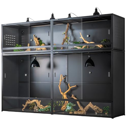 Image of Giant PVC Reptile Enclosure System, 96 inchx24 inchx70 inch Stackable 700 Gallon Modular Habitat with Front Opening Sliding Glass Doors for Iguana Monitor Tegu Snake