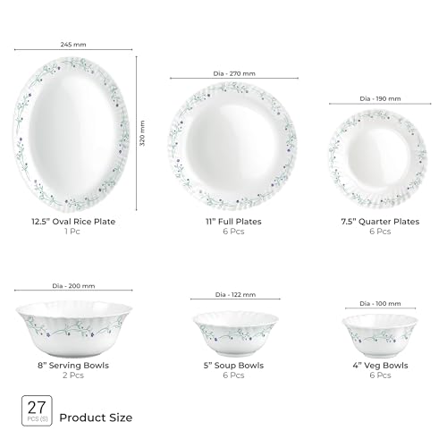 Image of Treo by Milton Opalware Aurelia Murel Dinner Set of 27 | Serving for 6 | Microwave & Dishwasher Safe | Bone-Ash Free | Tempered Toughness | Plates & Bowls | Crockery Set for Dining & Gifting