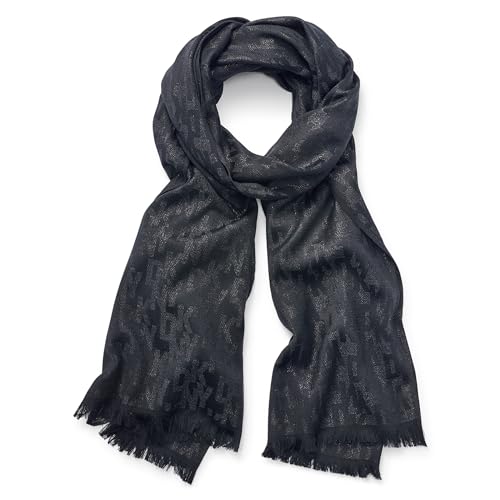 DKNY womens Metallic Logo Pashmina Scarf With Eyelash Fringe