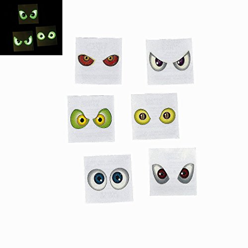 72 Pcs. Glow-in-the-Dark Eyeball Tattoos - 6 Dozen - Halloween Spooky Eyes