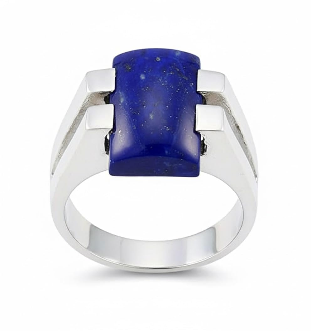 Natural Lapis Lazuli Men Ring Silver Rectangle Shape Blue Stone Handamde Size 5,6,7,8,9,10,11,12