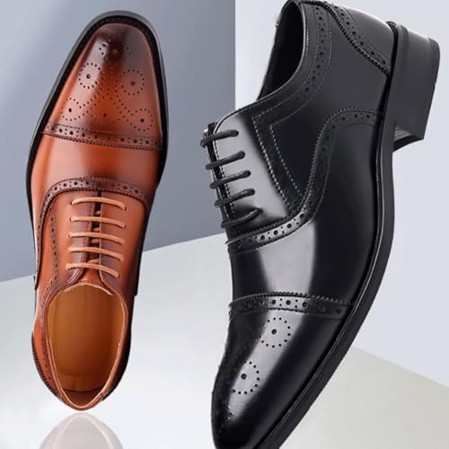 Men's Dress Oxford Shoes Men Lace Up Square Toe Brogue Cap Toe Leather Formal Shoes Oxford Shoes Slip Resistant Anti-slip Block Heel Business Shoes3