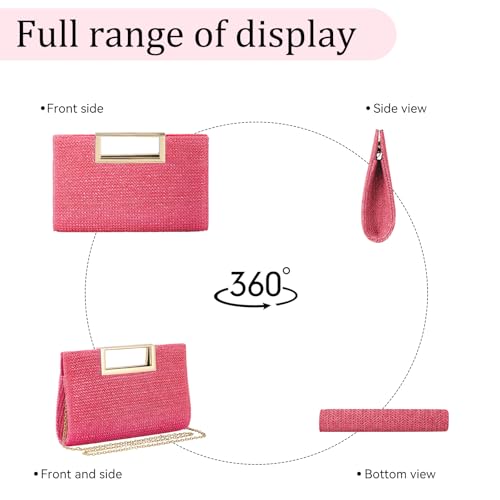 Image of Women's Straw Raffia Clutch Purse, Top Handle Woven Handbag with Crossbody Strap, Summer Beach Shoulder Bag