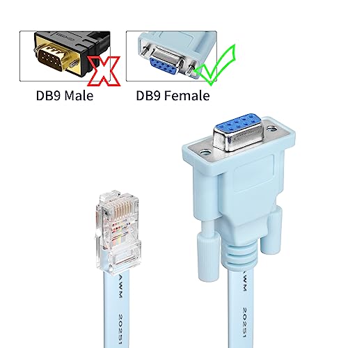 YACSEJAO 3M/9.8FT DB9 to RJ45 Console Cable DB9 9 Pin Female Serial Port RS232 to RJ45 Converter Compatible with Cisco Router Switch(Blue) - Image 4