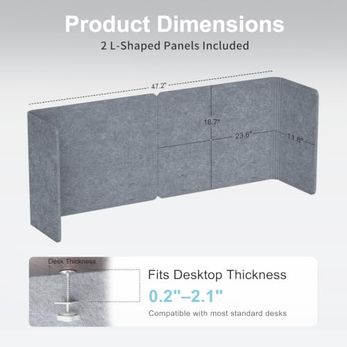 Image of Desk Privacy Panel, 2-Pack L-Shaped Desk Divider, Acoustic Office Partition | Clamp-on 47.2 inch x 18.7 inch PET Felt Panels, Tackable Surface for Notes, Create Private Workspace Reduces Noise, for Home Office