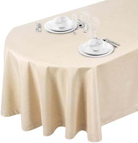Laolitou Round Tablecloth 48 Inch - White Embroidery Tassel Table Cover, Wrinkle-Free Cotton Blend For Dining, Wedding & Parties - View #2