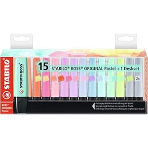 STABILO 7015-02-5 Tekstmarkeerstift – BOSS ORIGINAL Pastel – met 14 verschillende kleuren, 15 stuks