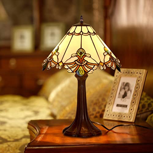 Image of Mission Lamp Shade Replacement Green Red White Tiffany Stained Glass Lampshade Only with Cap Fit for Table Lamp Floor Lamp Reading Desk Lamp Ceiling Pendant Light Chandelier,White,13in