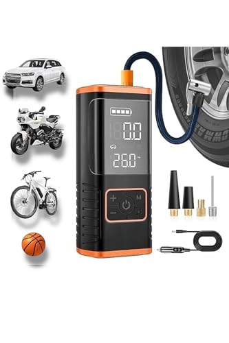Taşınabilir Hava Kompresörü Lastik Şişirme; 150PSI Araba Lastikleri Hava Pompası Lastik Basınç Ölçerli LED Işık, 5400 mAh Pil ve 12V DC Akıllı Lastik Şişirme Cihazı Araba, Motosiklet, Bisiklet