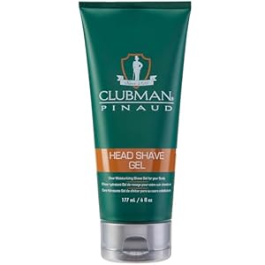 Clubman Pinaud Head Shave Gel for Men – Clear Moisturizing Shaving Gel for Men, Hydrating Facial Hair for Sensitive Skin, Barber Supplies, 6 fl oz
