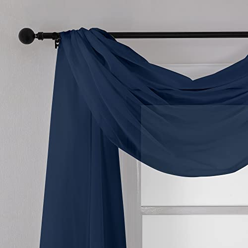 Image of Chyhomenyc Navy Blue Sheer Scarf Valances for Windows 216 Inch Extra Long, Window Scarf Drapes Rod Pocket Backdrop for Wedding Arch Draping /Party /Canopy Bed /Living Room, 2PC, 18 Feet Length