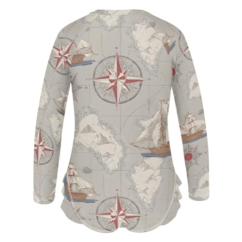 ALAZA Toddler Swimsuit Girl Bathing Suit Swimwear Rash Guard Nautical Map Sailboat Long Sleeve 3T3