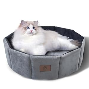 Cat Bed Kitten Bed, Washable Round Cat Beds for Indoor Cats, Super Soft Faux Rabbit Fur Small Kitten Bed for Puppy and kitten, Fluffy Inner Mat Filling Memory Foam with Anti-Slip Bottom (Gray)