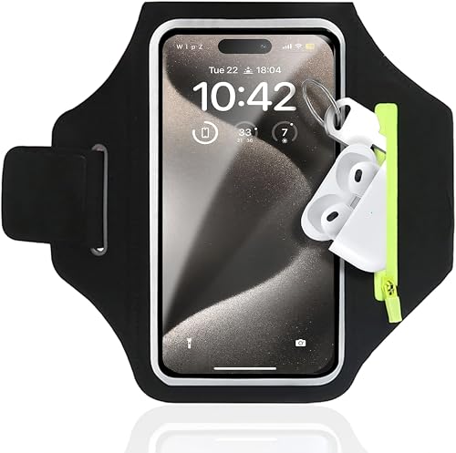 Lightweight Sports Armband Phone Holder with Zip Pocket Waterproof Adjustable Touchscreen Compatible Anti-Theft Pocket Fits Smartphones Up to 6.9 Comfortable Fit for Running Cycling Gym &