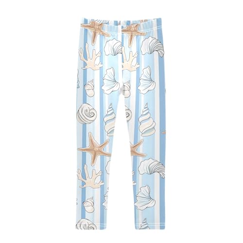 ALAZA Girls' Leggings Children's Yoga Pants Skinny Printed Dance Starfish Shell Stripe Comfortable 4T