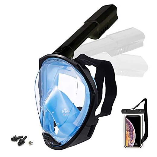 Foldable Full face Snorkeling mask with New Safety Breathing System, 180-degree Panoramic View, Waterproof and Anti-Fog, with Camera Stand, Universal Snorkeling mask(S/M)