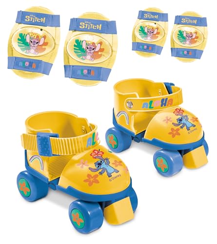 Mondo Toys 28832   Patines de Ruedas Ajustables Stitch Disney para niños, Tallas 22 a 29, Juego Completo con Bolsa Transparente, Coderas y Rodilleras