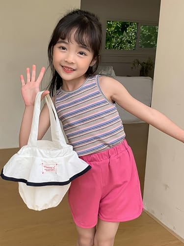 Image of BINIDUCKLING Toddler Tank Top Girls Summer Cute Striped Sleeveless Top 24 Months-8 Years