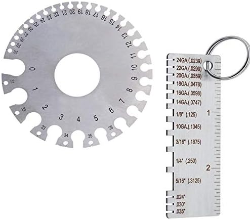 QISF 2 Pack Stainless Steel Welding Gauge, Metal Welding Gage Plated Size Inspection Tool, Wire Sizes Thickness Gauge + Round Dual-Sided Wire Cable Sheet Gage Standard Thickness Metal Gauge AWG and SA
