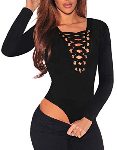 Black Bodysuit for Women Full Sleeve Clubwear Tops Black M
