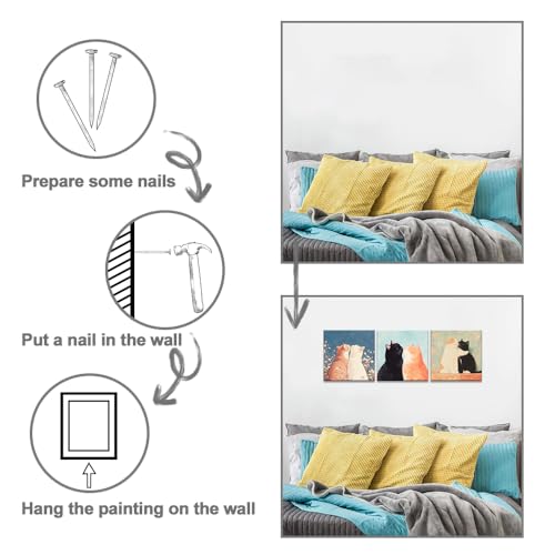 Piy Painting 3 Pcs Tiere Bilder Wohnzimmer Modern Niedliches Kätzchen Wandkunst Leinwand Malerei Kunstwerk Kunstdrucke Wandbilder Mit Rahmen Leinwanddrucke leinwandbilder Badezimmer Büro 30x30 cm