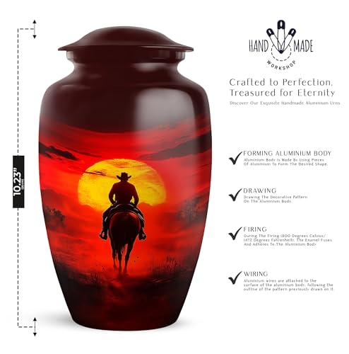 Image of Cowboy Cremation Urn - Large & Small Urns for Human Ashes Adult Male - Urn for Ashes for Women - Funeral Urns for Adult Ashes Women (Combo - 10 inch & 3 inch, 2 Pcs)
